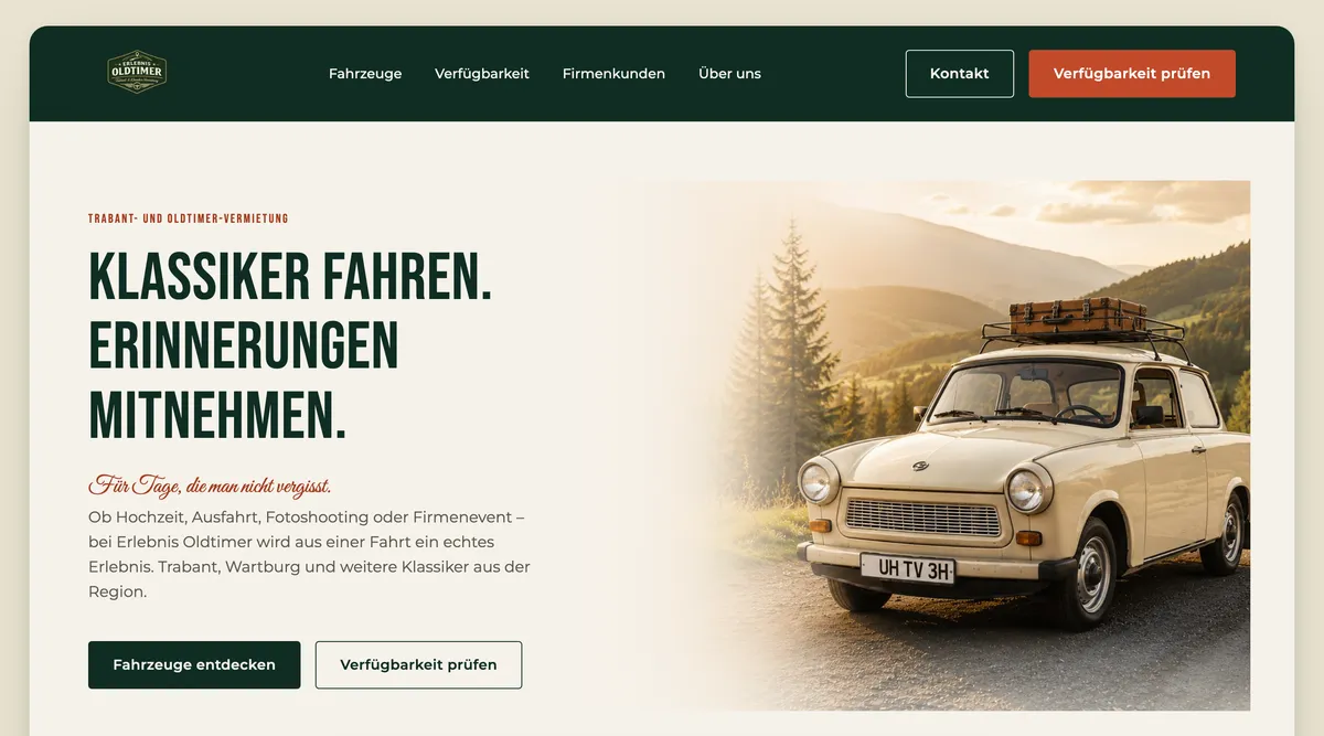 Startseite der Website erlebnis-oldtimer.de